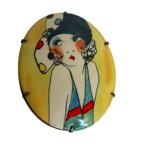 Vintage Celluloid Art Deco Flapper Lady Pin Brooch - Picture 1 of 4
